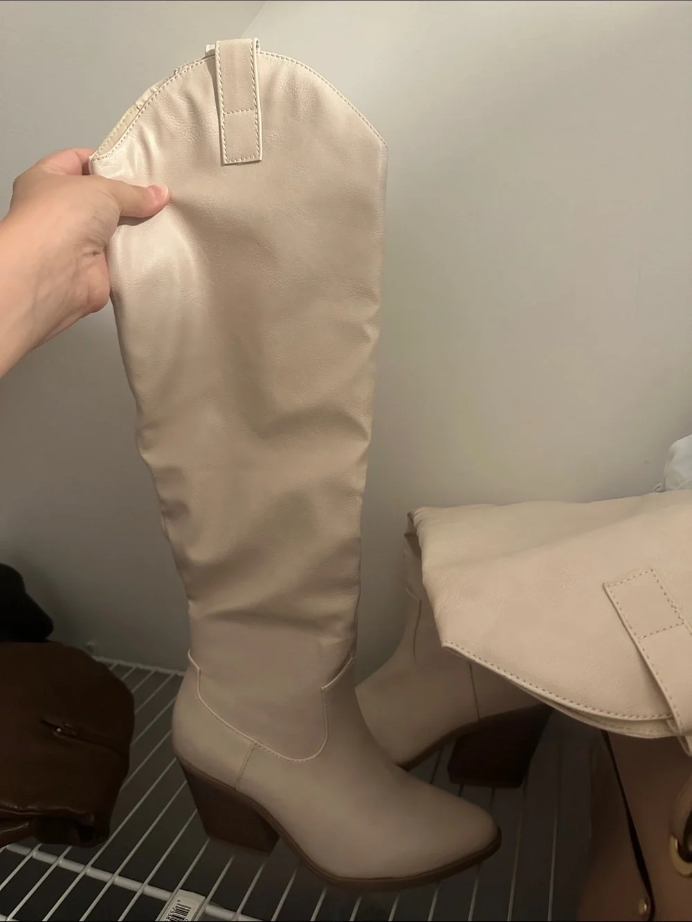 Forever 21 Cream Over-the-Knee Block Heel Boots